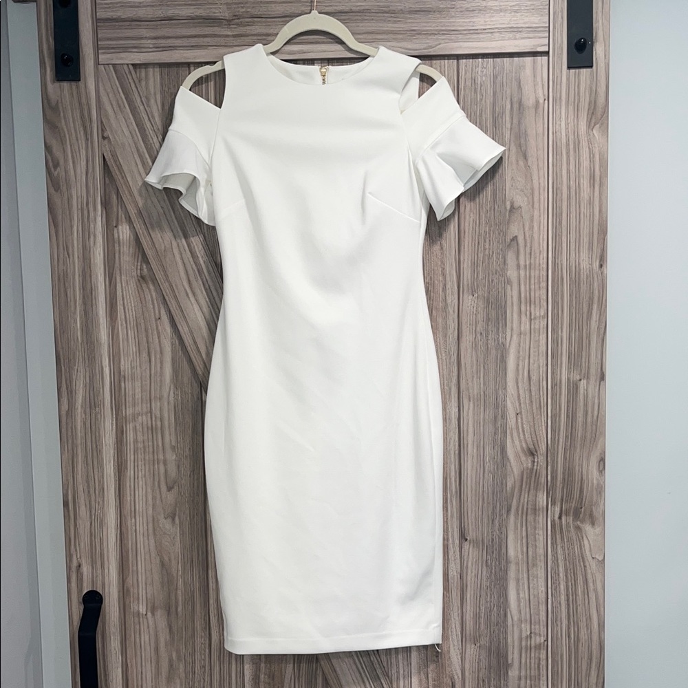 CALVIN KLEIN - White Cold Shoulder Mini Dress - Size 2